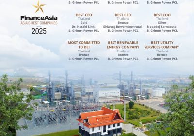บี.กริม เพาเวอร์ คว้า 9 รางวัลยอดเยี่ยม ประจำปี 2025 จากนิตยสาร FinanceAsia ตอกย้ำผู้ผลิตพลังงานชั้นนำระดับเอเชีย